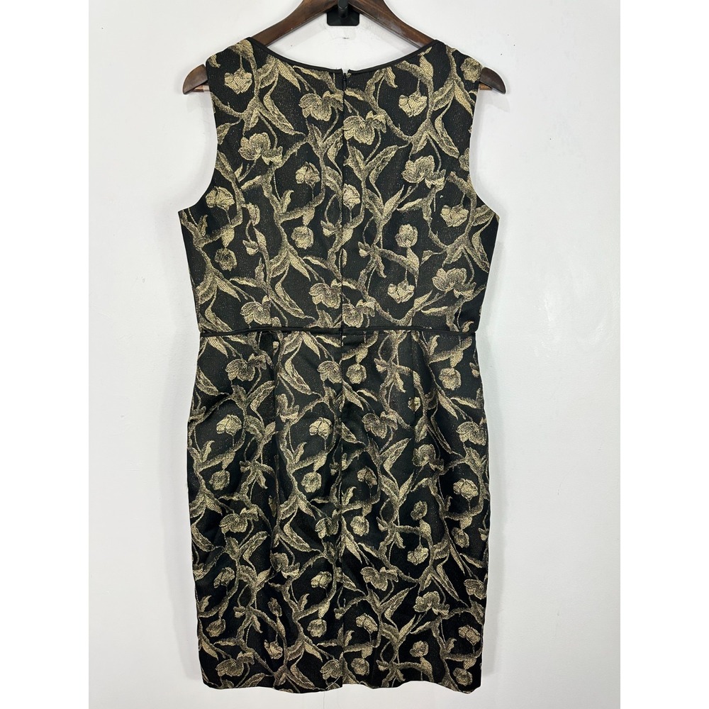 Talbots Gold Brocade Sheath Dress Size 12 Black Floral Metallic Quiet Luxury - Picture 3 of 8
